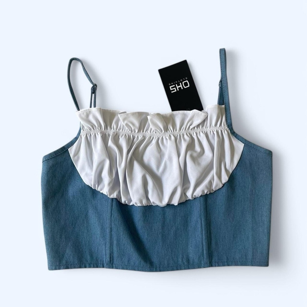 OHS blue & White Ruffle Crop Top 🧺